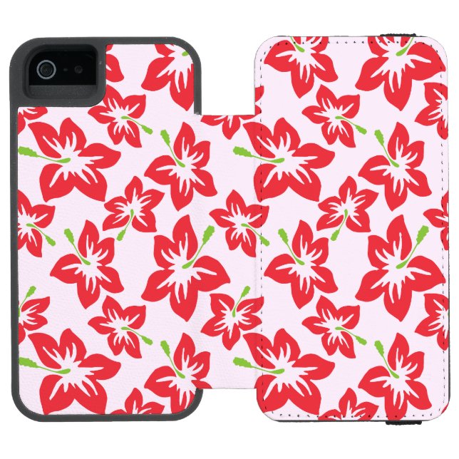 Röd hibiskus, röda blommor, blommönster incipio iPhone wallet skal (Folio Öppen)