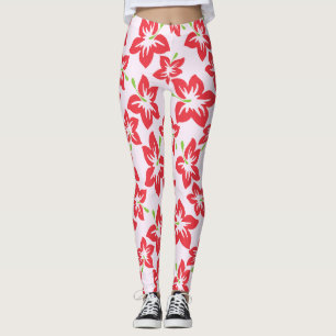 Röd hibiskus, röda blommor, blommönster leggings