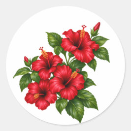 Röd Hibiskus Tropisk Blombukett Klistermärke