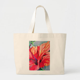 Röd hibiskus tropisk blomma akvarell konst jumbo tygkasse