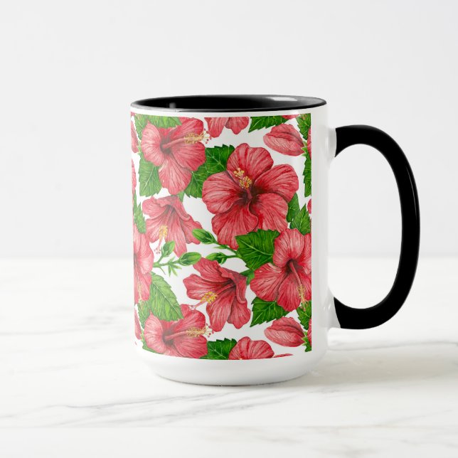 Röd hibiskus vattenfärg mönster mugg (Höger)