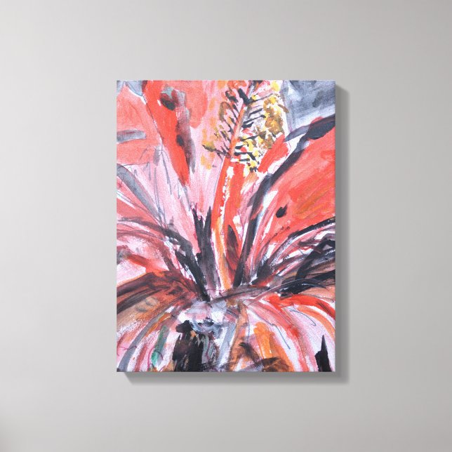 Röd hibiskusblomma expressionist canvastryck (Framsida)