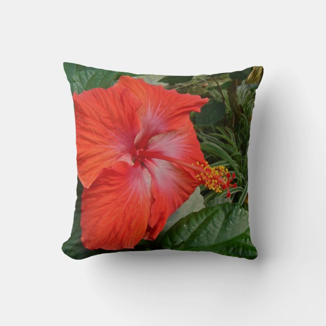 Röd hibiskusblomma kudde (Framsida)