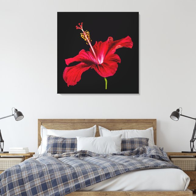 Röd Hibiskusblomma Sidovy Canvastryck (Insitu (sovrum))