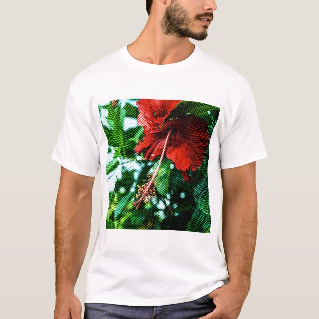 Röd Hibiskusblomma T Shirt (Framsida)