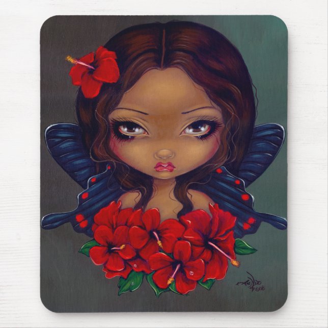 "Röd hibiskusfe" Mousepad Musmatta (Framsidan)