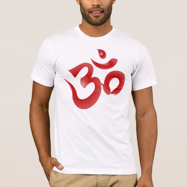 Röd hinduisk Calligraphy för symbolOm Aum T-shirt (Framsida)
