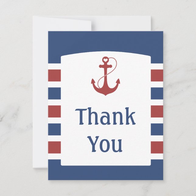 Röd hjärta ankrar brölloptack tack kort (Framsida)