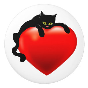 Röd hjärta för svart katt knopp