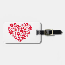 röd hjärta med tassar, djurt foodprintmönster bagagebricka