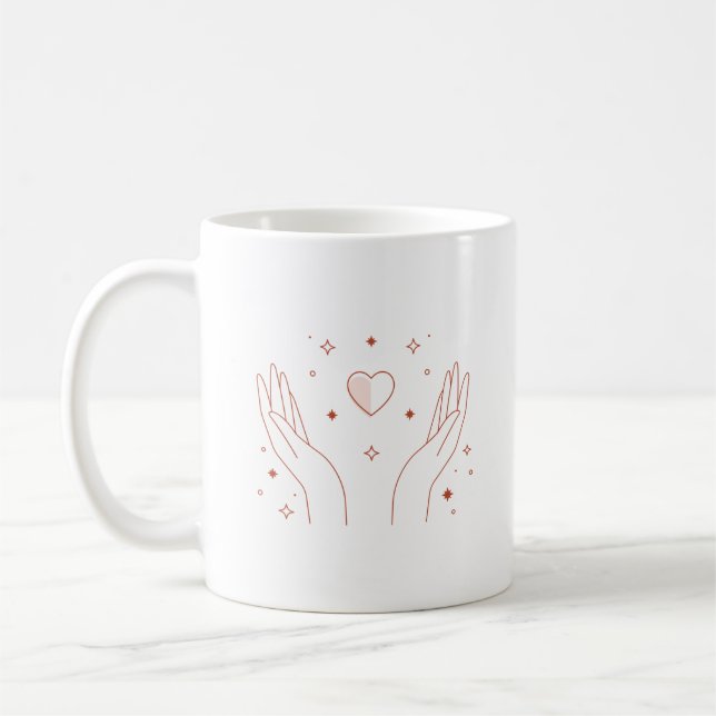 Röd hjärta och handformad kaffekopp (Vänster)