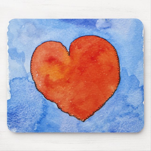 Röd hjärta på blått 2011 musmatta (Framsidan)