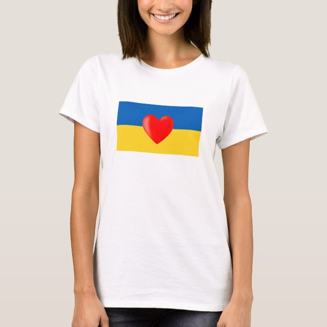 Röd hjärta på ukrainska flaggans färger T-shirt (Framsida)