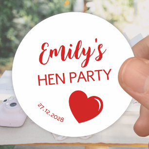 Röd hjärta Sängkammarparty Hen-fest Runt Klistermärke