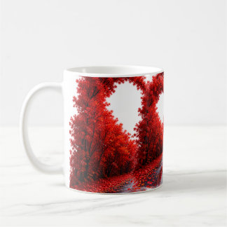 Röd hjärta Skogsväg – Höst Kärlek Natur Design Kaffemugg