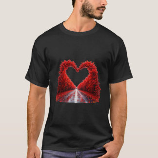 Röd hjärta Skogsväg – Höst Kärlek Natur Design T Shirt