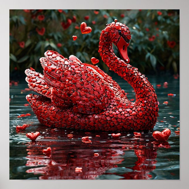 ❤️ Röd hjärta Svan Romantisk kärlek Elegant väggko Poster (Framsidan)