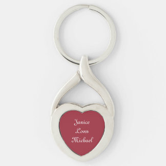 RÖD HJÄRTA/VITT UTSKRIFT/PERSONLIG KÄRNTANGENTEN TWISTED HEART SILVERFÄRGAD NYCKELRING