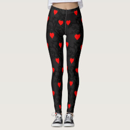 Röd hjärtadesign på svart leggings