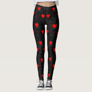 Röd hjärtadesign på svart leggings