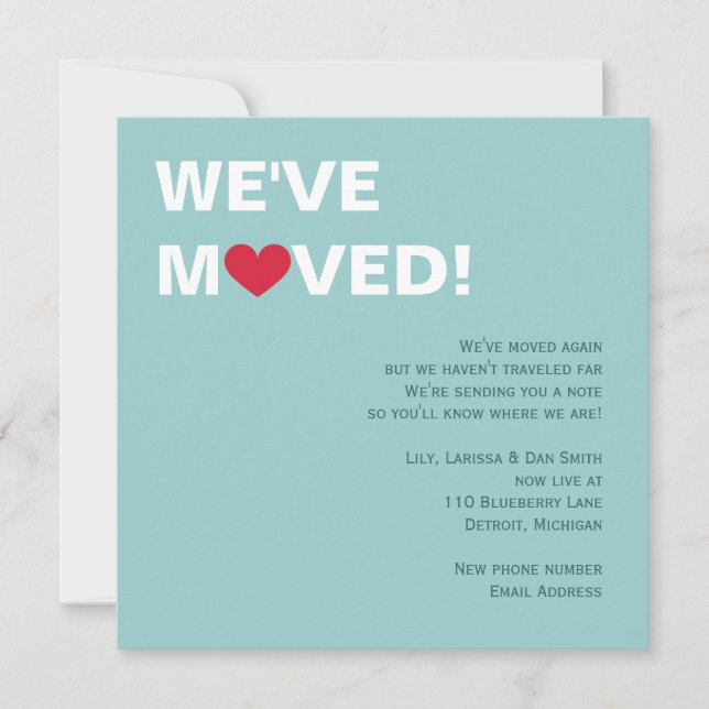 Röd hjärtaflytta inbjudningar (Framsida)