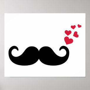Röd hjärtakärlek för mustasch poster