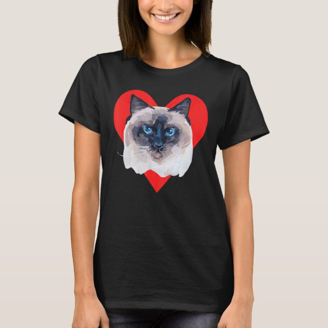Röd Hjärtans Söt Birman Katt T Shirt (Framsida)