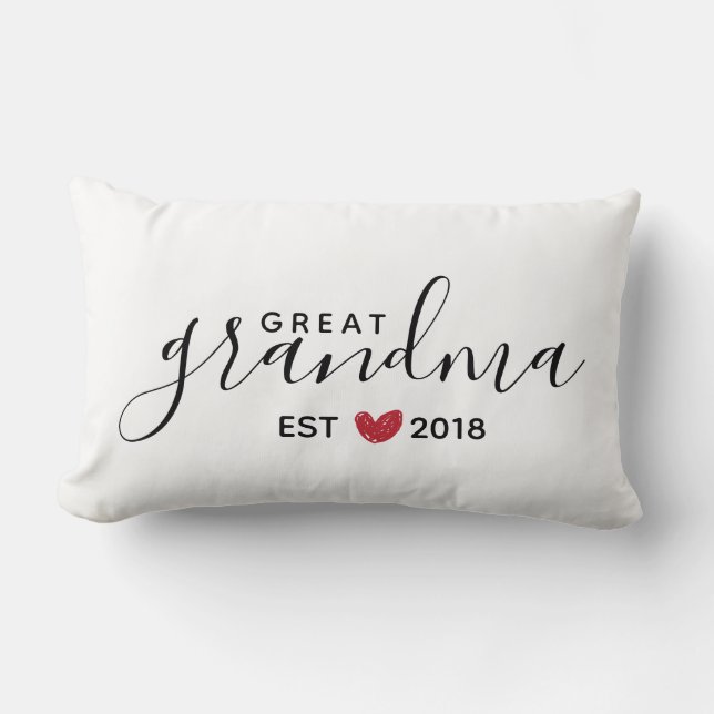 Röd hjärtaUnderbar-Mormor etablerat år Lumbarkudde (Framsida)