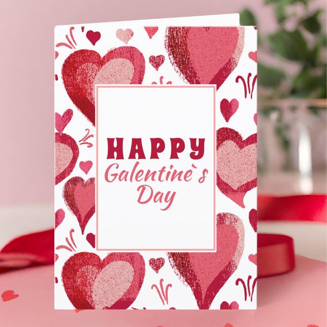 Röd hjärtegning Glad Galentine`s Day Helgkort (Skapare uppladdad)