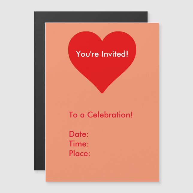 Röd hjärtform kärlek Klassisk enkel minimalism Magnetisk Inbjudningskort (Fram/baksida)