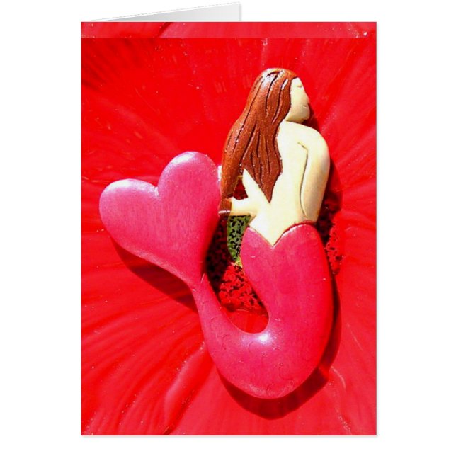 röd hjärtklappad sjöjungfru hälsningskort (Framsidan)