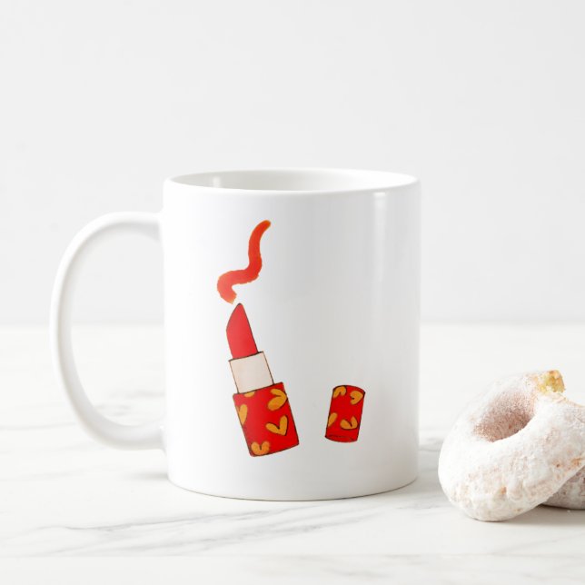 Röd hjärtläppstift Pop Art-design Kaffemugg (Med munk)