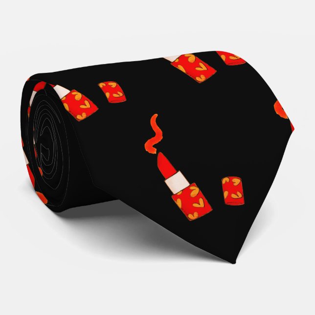 Röd hjärtläppstift Pop Art-design Slips (Rullad)