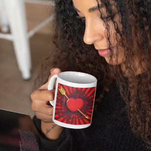Röd hjärtpil kaffemugg