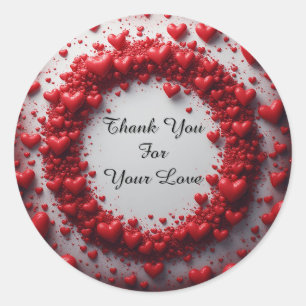 Röd hjärtringram med flytande hjärtan runt klistermärke