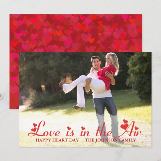Röd hjärtvalentine fotokort inbjudningar (Fram/baksida)