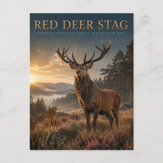 Röd hjort Highland äng DJUR Vykort (Framsida)