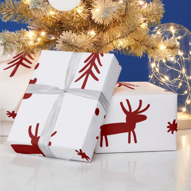 Röd Hjort i Forest Illustration Vit jul Presentpapper (Helgdagar)