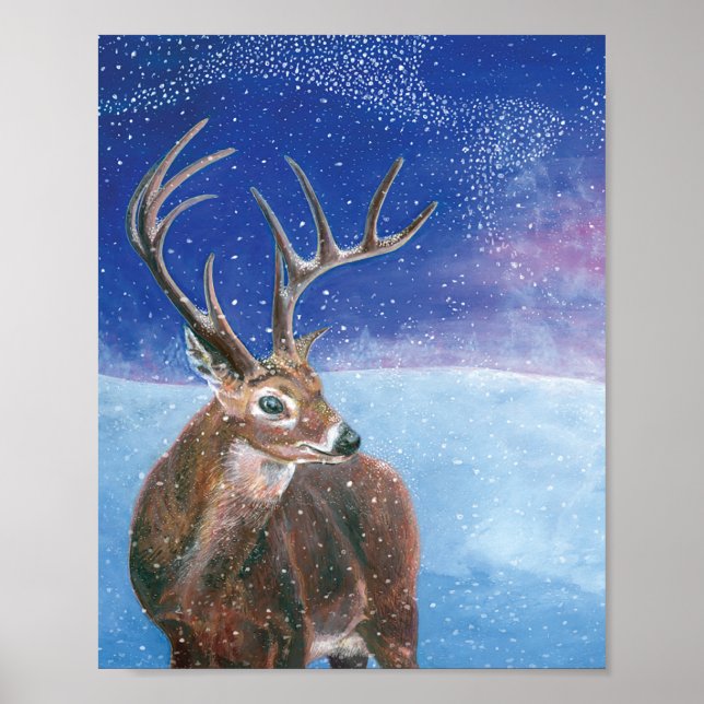 Röd Hjort i snö Poster (Framsidan)