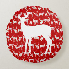 Röd Hjort med vit buck och Doe Round Pillow Rund Kudde