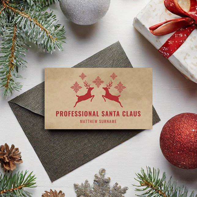 Röd hjort och snöflingor Professionell jultomte Visitkort (Skapare uppladdad)