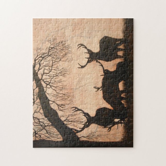 Röd hjortaftonSilhouette pussel för 252 biet (Vertikal)