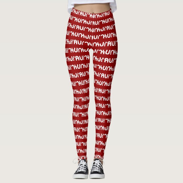 Röd HO! HO! HO! Jul Typografi Mönster Leggings (Framsida)