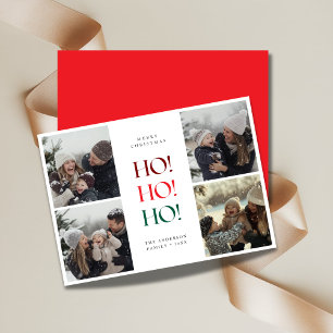 Röd Ho Ho Ho Rolig Jul Familj Barn Foto Julkort
