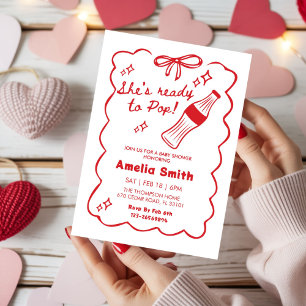 röd Hon är redo att poppa Soda Baby shower Inbjudningar