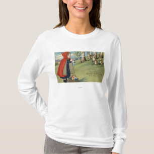 Röd Hooded flicka som räcker ägg till kaniner T-shirt