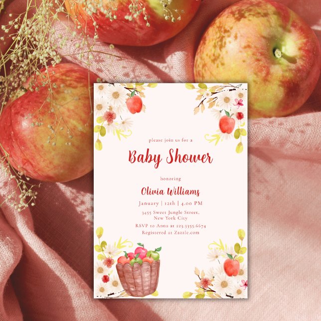 Röd höstapel Ögonsten Trädgårds Baby Shower Inbjudningar (Red Fall Apple Of Our Eye Gardening Baby Shower Invitation)