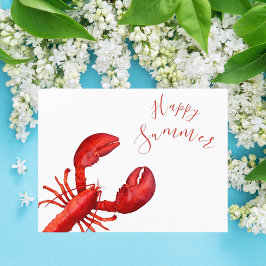 Röd hummer på vit lycklig-sommar vykort