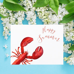 Röd hummer på vit lycklig-sommar vykort