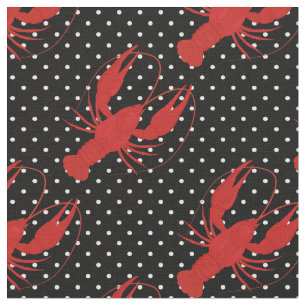 röd hummer polka dots svart tyg